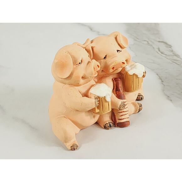 Pigs Drinking Buddies Mini Piglet Piggy Figurine 3 1/2" Resin 90s Home Decor Vtg - Picture 11 of 14